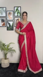 Vichitra Silk Coding & Swarovski Work Stitched Saree