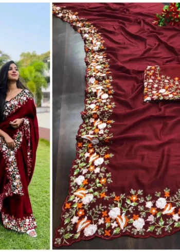 Vichitra Silk Sequins & Thread Work Saree