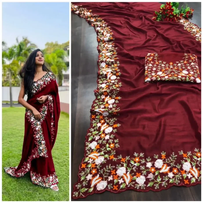 Vichitra Silk Sequins & Thread Work Saree