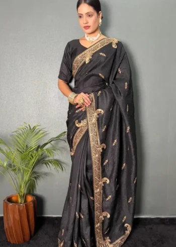Vichitra Silk Zari & Swarovski Work Stitched Saree