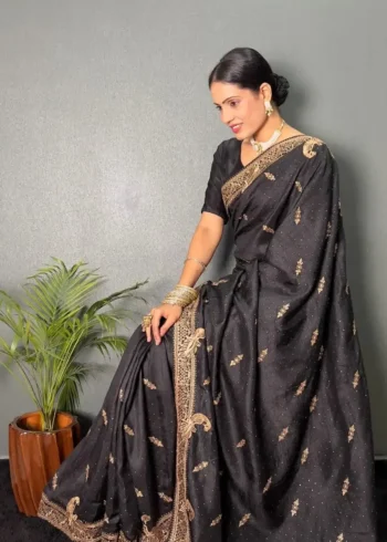 Vichitra Silk Zari & Swarovski Work Stitched Saree