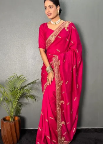 Vichitra Silk Zari & Swarovski Work Stitched Saree