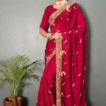 Vichitra Silk Zari & Swarovski Work Stitched Saree