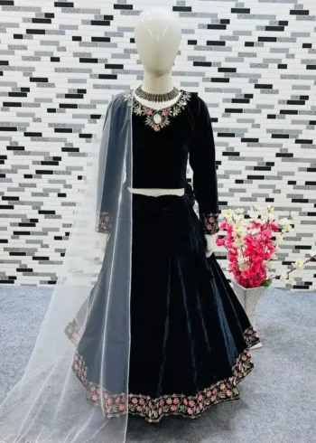 Viscose Velvet Heavy Embroidered Lehenga for kids