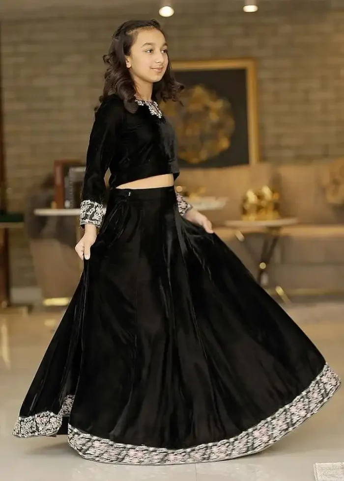 Viscose Velvet Heavy Embroidered Lehenga for kids