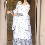 White Faux Georgette Embroidered Anarkali Suit