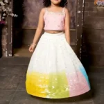 White Kids Lehenga with Multi Colour Border