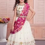 White Sequins Embroidered Lehenga for Kids