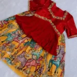 Yellow Colour Chinon Silk Crush Work Kids Lehenga Choli