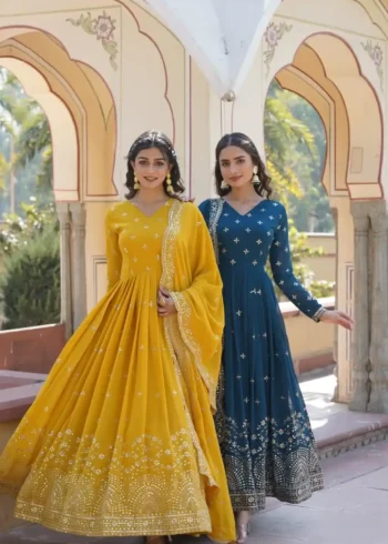 Zari & Sequins Embroidered Faux Georgette Designer Gown
