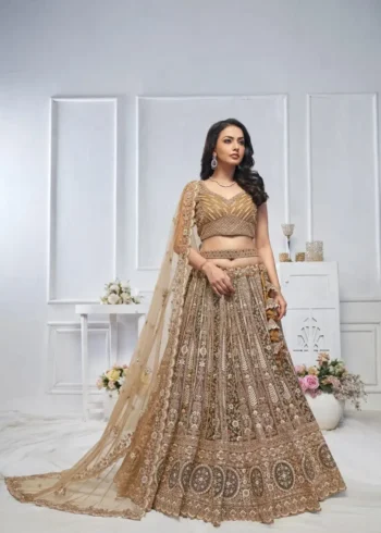 Zari & Thread Floral Pattern Embroidered Bridal & Sangeet Lehenga Choli