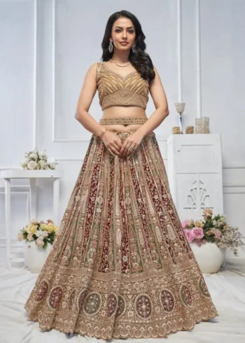 Zari & Thread Floral Pattern Embroidered Bridal & Sangeet Lehenga Choli