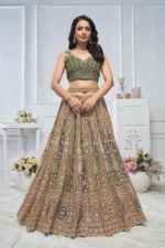 Zari & Thread Floral Pattern Embroidered Bridal & Sangeet Lehenga Choli