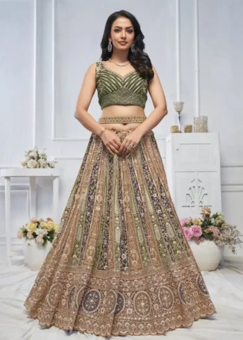 Zari & Thread Floral Pattern Embroidered Bridal & Sangeet Lehenga Choli