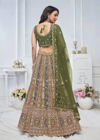 Zari & Thread Floral Pattern Embroidered Bridal & Sangeet Lehenga Choli