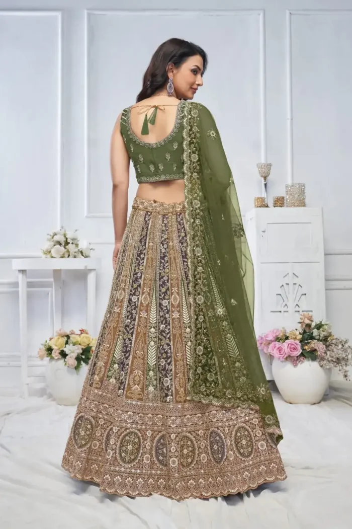 Zari & Thread Floral Pattern Embroidered Bridal & Sangeet Lehenga Choli