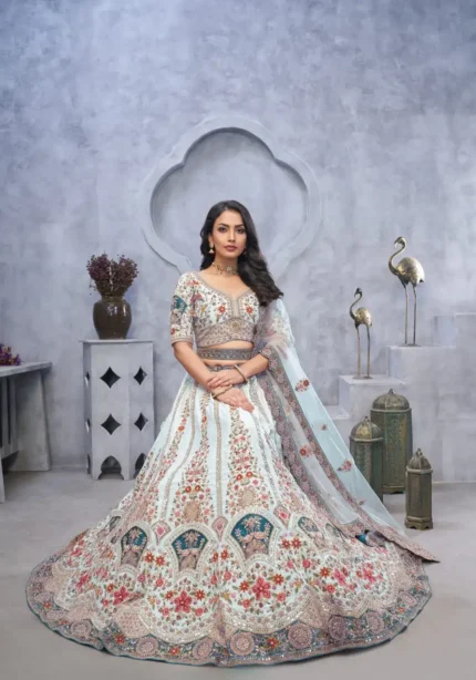 Zari Paisley Embroidery & Silk Patches Work Bridal Lehenga Choli