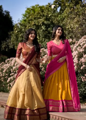 Zari Weaving Work Kanchipuram Half Saree Lehenga Choli