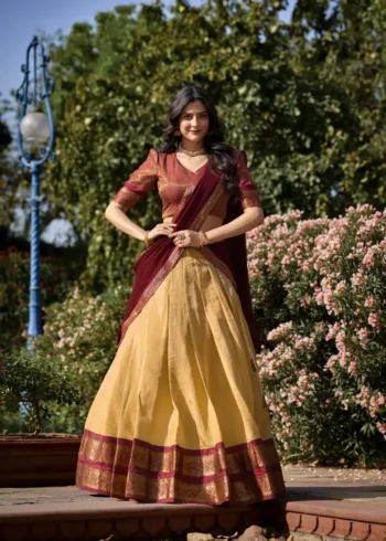 Zari Weaving Work Kanchipuram Half Saree Lehenga Choli