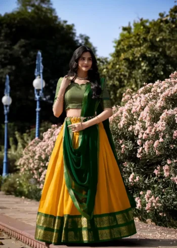 Zari Weaving Work Kanchipuram Half Saree Lehenga Choli