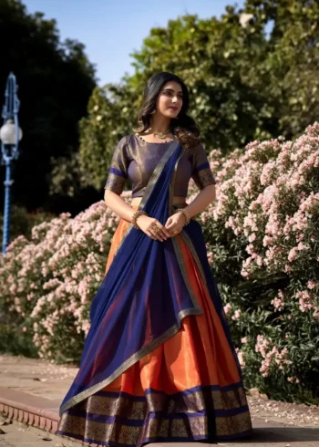 Zari Weaving Work Kanchipuram Half Saree Lehenga Choli