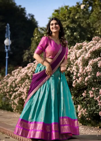 Zari Weaving Work Kanchipuram Half Saree Lehenga Choli
