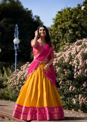 Zari Weaving Work Kanchipuram Half Saree Lehenga Choli