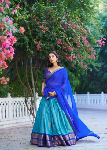 Zari Weaving Work Kanchipuram Half Saree Lehenga Choli