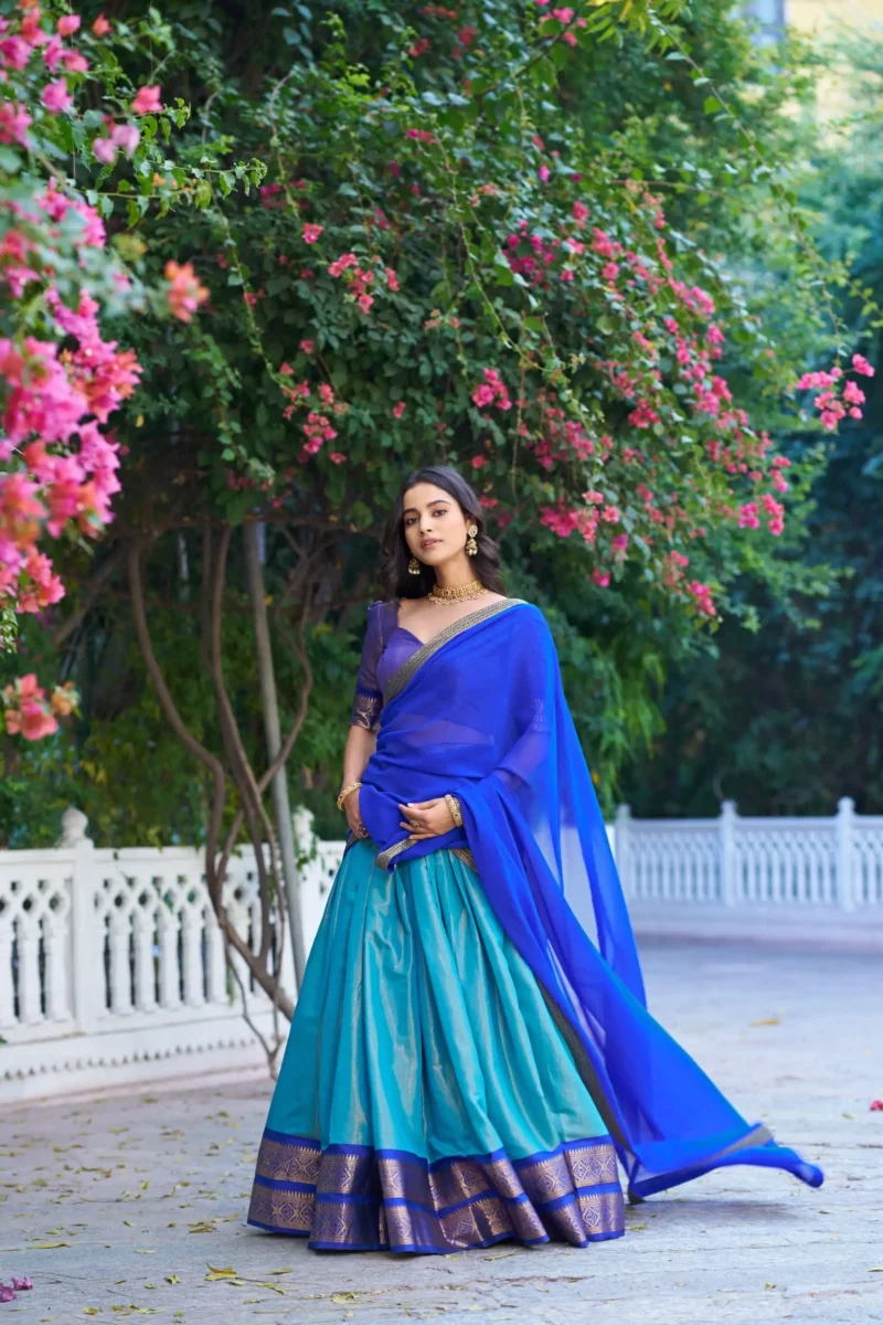 Zari Weaving Work Kanchipuram Half Saree Lehenga Choli
