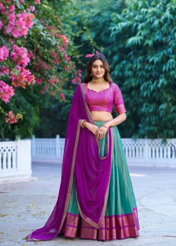 Zari Weaving Work Kanchipuram Half Saree Lehenga Choli