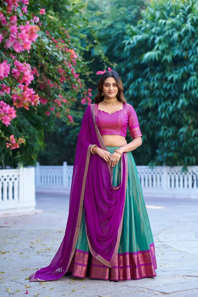 Zari Weaving Work Kanchipuram Half Saree Lehenga Choli