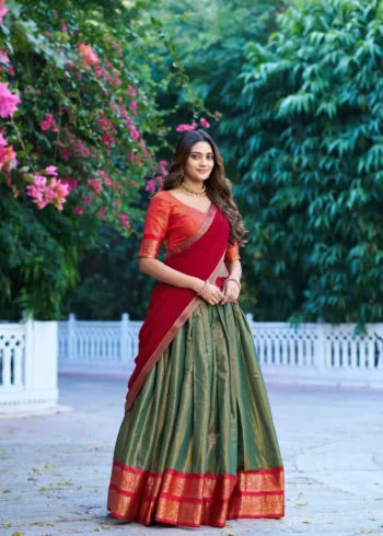 Zari Weaving Work Kanchipuram Half Saree Lehenga Choli