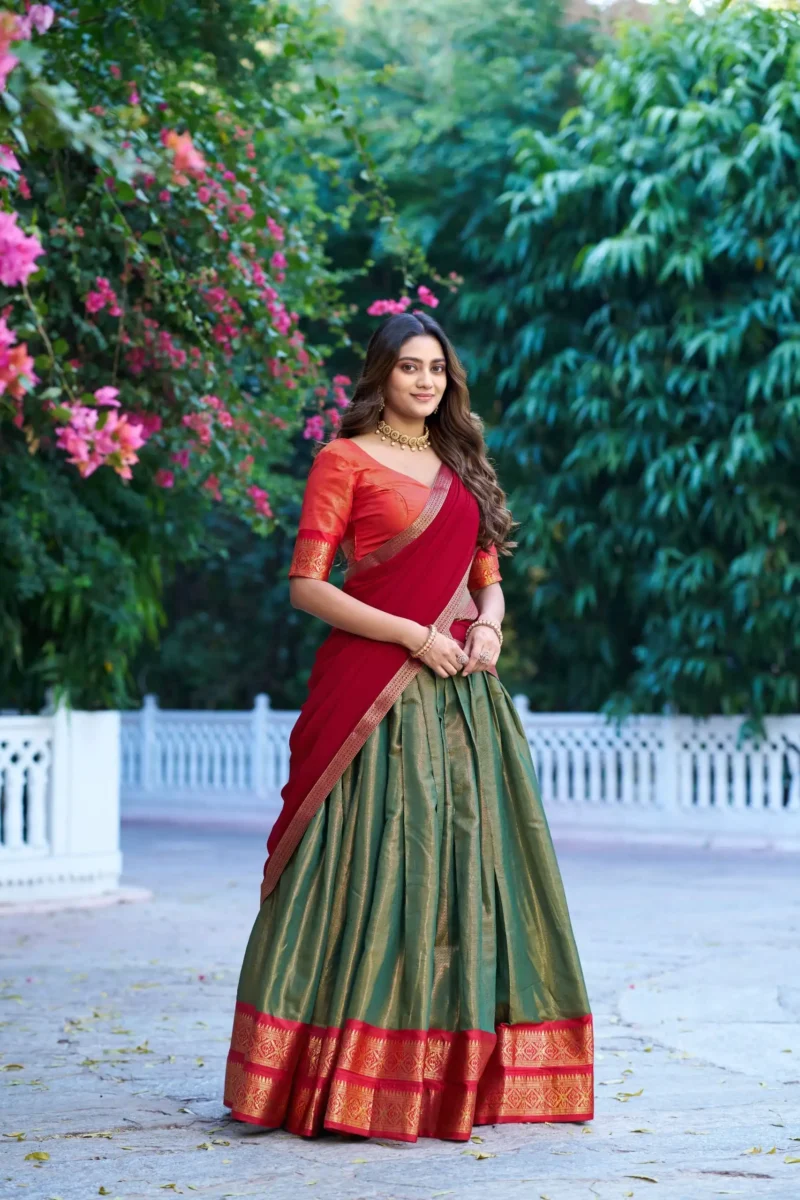 Zari Weaving Work Kanchipuram Half Saree Lehenga Choli