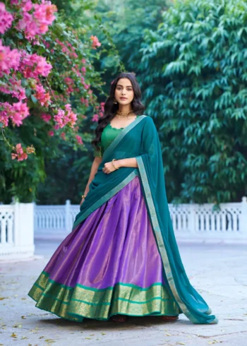 Zari Weaving Work Kanchipuram Half Saree Lehenga Choli