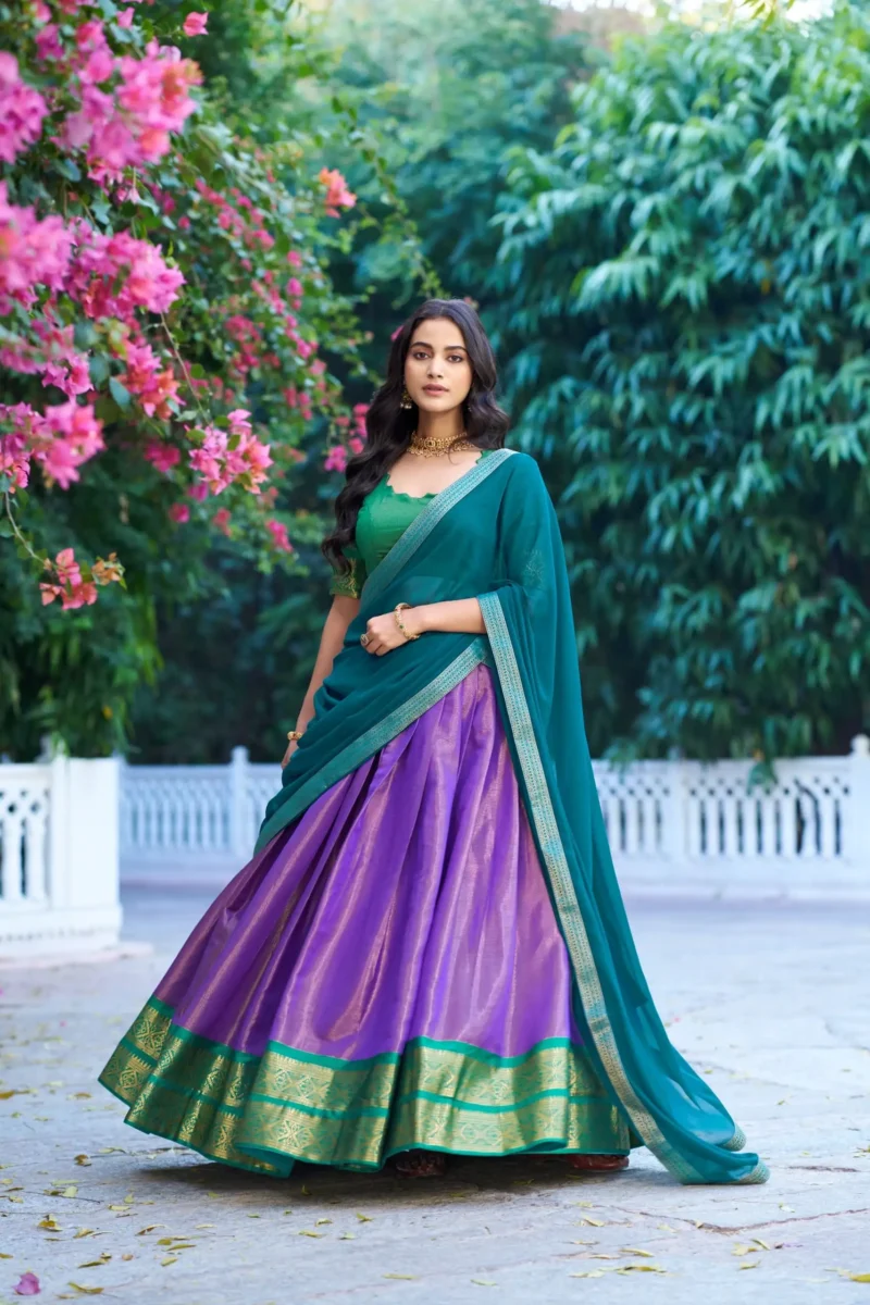 Zari Weaving Work Kanchipuram Half Saree Lehenga Choli