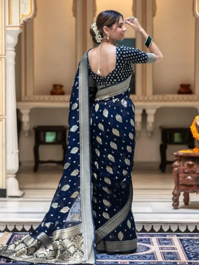 navy blue Colour Zair Work Jacquard Weave Banarasi Silk Saree