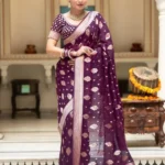 Wine Colour Zari Work Jacquard Weave Banarasi Silk Saree