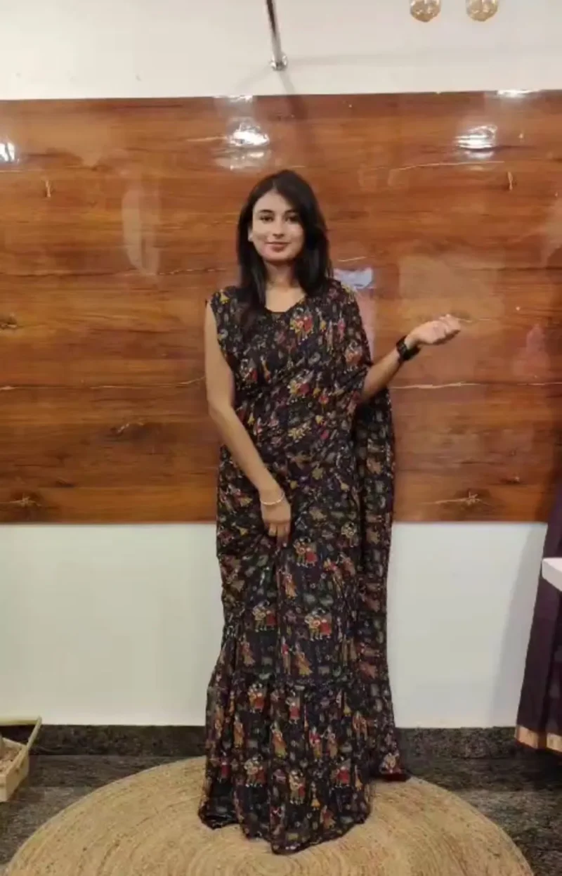 Beautiful Printed Soft Georgette Saree Style Gown