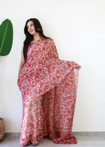 Beautiful Printed Soft Georgette Saree Style Gown