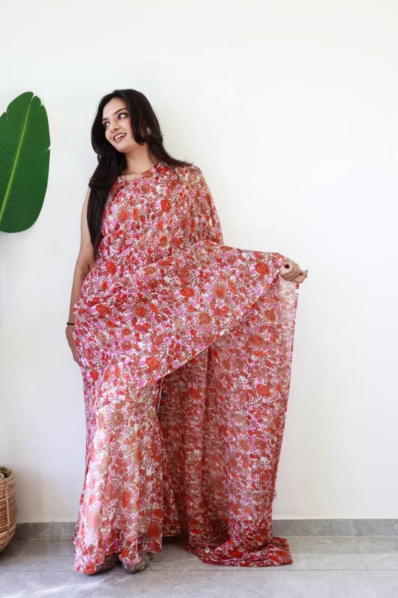 Beautiful Printed Soft Georgette Saree Style Gown