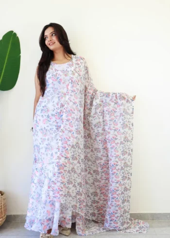 Beautiful Printed Soft Georgette Saree Style Gown