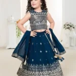 Beautiful Heavy Embroidered Blue Kids Lehenga Choli for Wedding