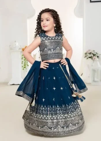 Beautiful Heavy Embroidered Blue Kids Lehenga Choli for Wedding