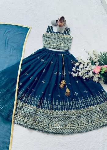 Beautiful Heavy Embroidered Blue Kids Lehenga Choli for Wedding