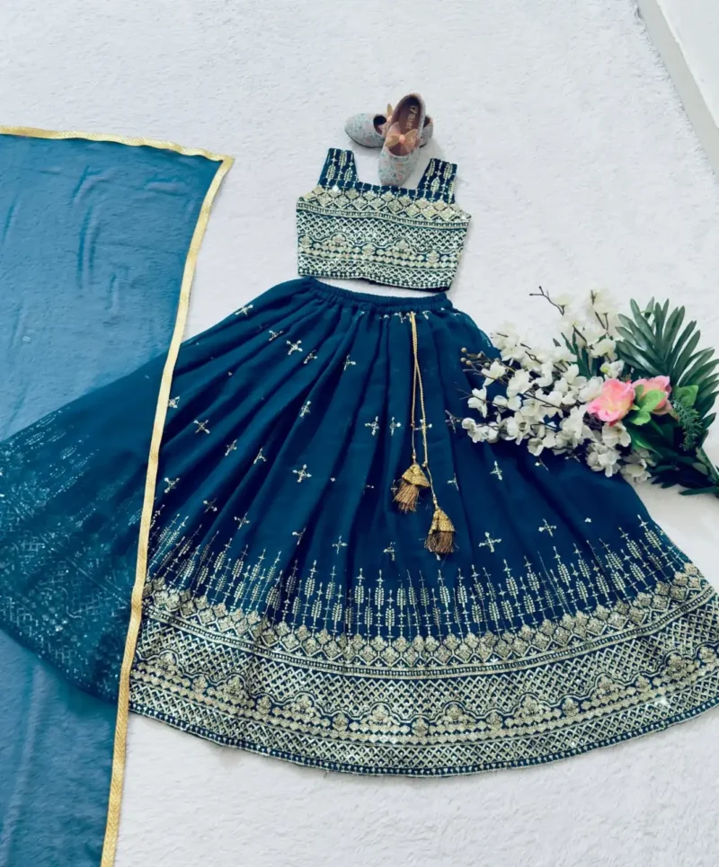 Beautiful Heavy Embroidered Blue Kids Lehenga Choli for Wedding