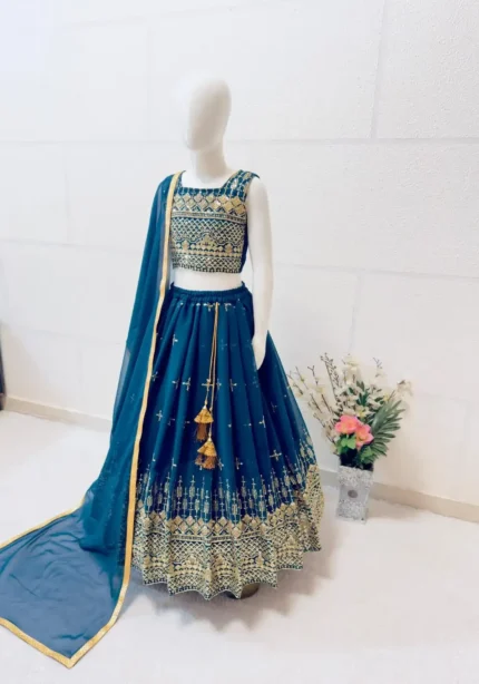 Beautiful Heavy Embroidered Blue Kids Lehenga Choli for Wedding