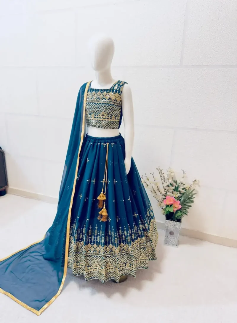 Beautiful Heavy Embroidered Blue Kids Lehenga Choli for Wedding