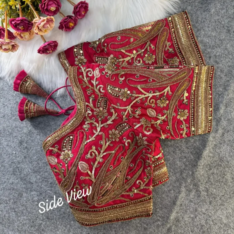 Beautiful Heavy Long Stitch Apple Cut Coding Work Bridal Blouse
