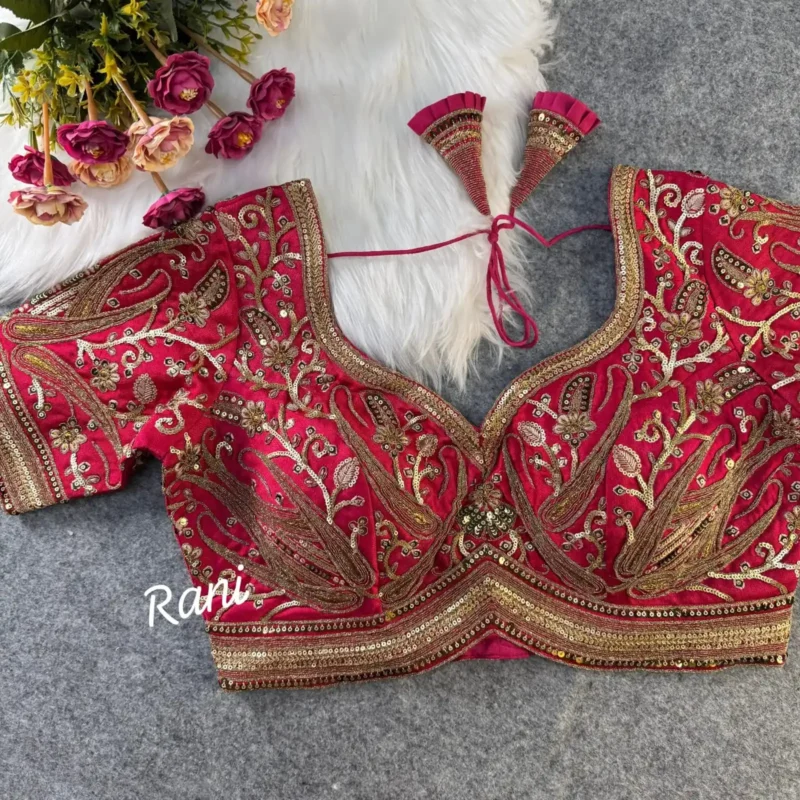 Beautiful Heavy Long Stitch Apple Cut Coding Work Bridal Blouse