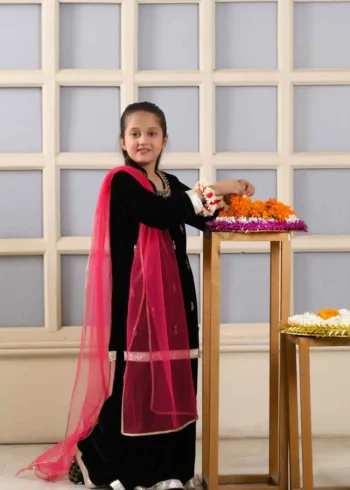 Black Velvet Kids Sharara Suit for Winters